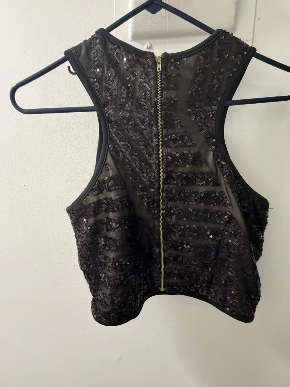 Privy Black Sequin Mesh Sleeveless Crop Top - Picture 3 of 4